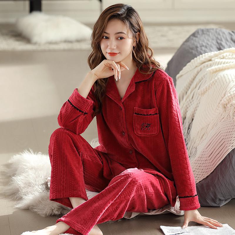 Pajamas Ladies Autumn Winter Winter Long Sleeve Thin Island Fleece Warm Coral Fleece Loungewear Winter Suit