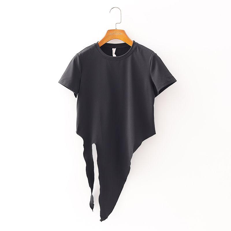 

[Кай] Спортивный бренд йоги Скидка Женская одежда Лето Быстросохнущая Асимметричная лента Высокоэластичная Футболка для бега 1k117 Black M