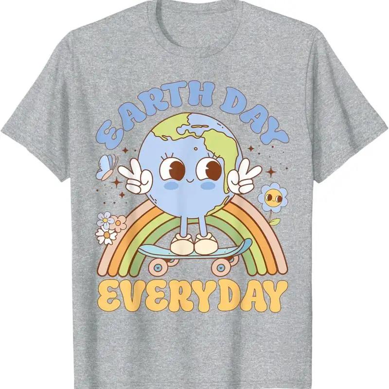 Earth Day Everyday Retro Earth Skateboard Graphic T Shirt Soft Breathable Crewneck Tee S