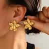 Digadagu Metal Hammered Flower Stud Earrings New Stainless Steel Classic Earrings Women's Daily Zircon Accessories