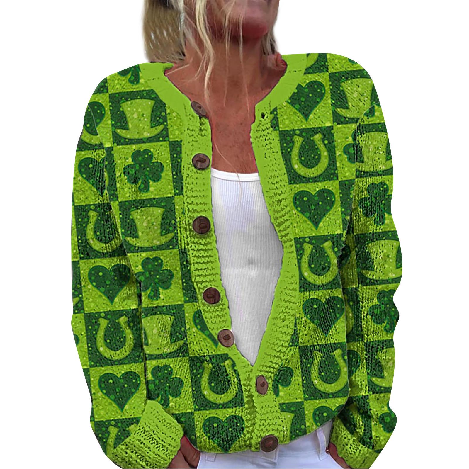 

Женская мода ул.. Вязаный кардиган с длинными рукавами и принтом Патрика на пуговицах XXXXXL зелёный