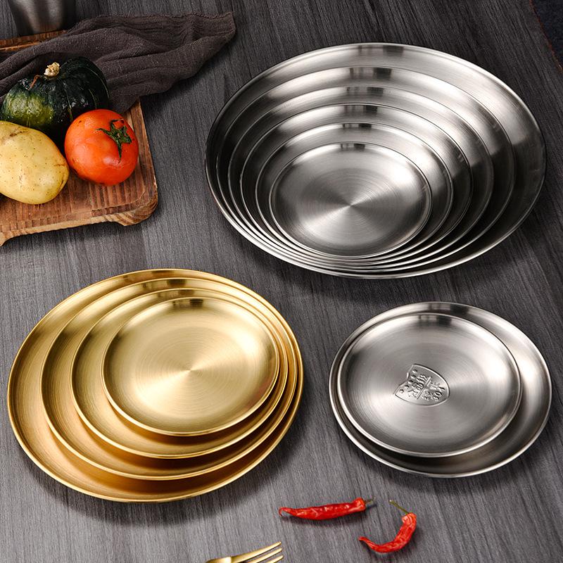 Korean Style Gold Round Barbecue Plate - 304 Stainless Steel Buffet Plate