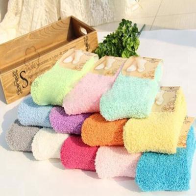 1pair Candy Color Girl Soft Fluffy Fuzz Thick Coral Warm Winter Floor Bed Ankle Socks