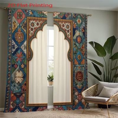 2 Pezzi Tende con Stampa a Motivo Retrò adatte per Camera da Letto Soggiorno Cucina Decorazione Decorazione Casa Decorazione Finestra
