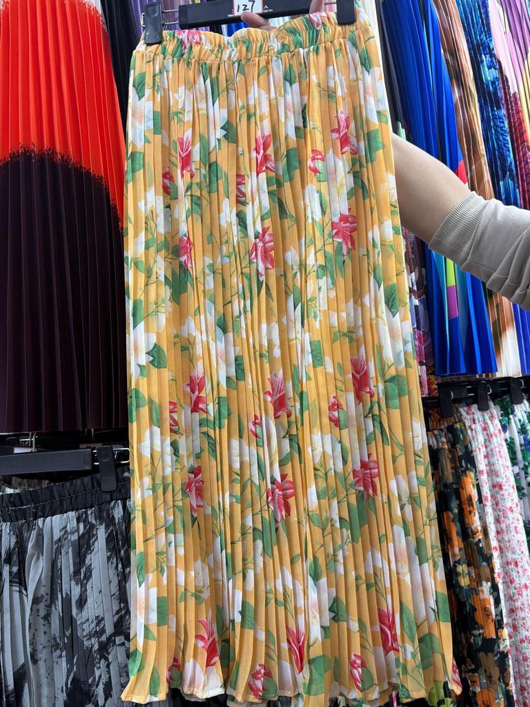 European & American Pleated Print Midi Skirt, Soft Chiffon Fabric, High Waist, Versatile Style