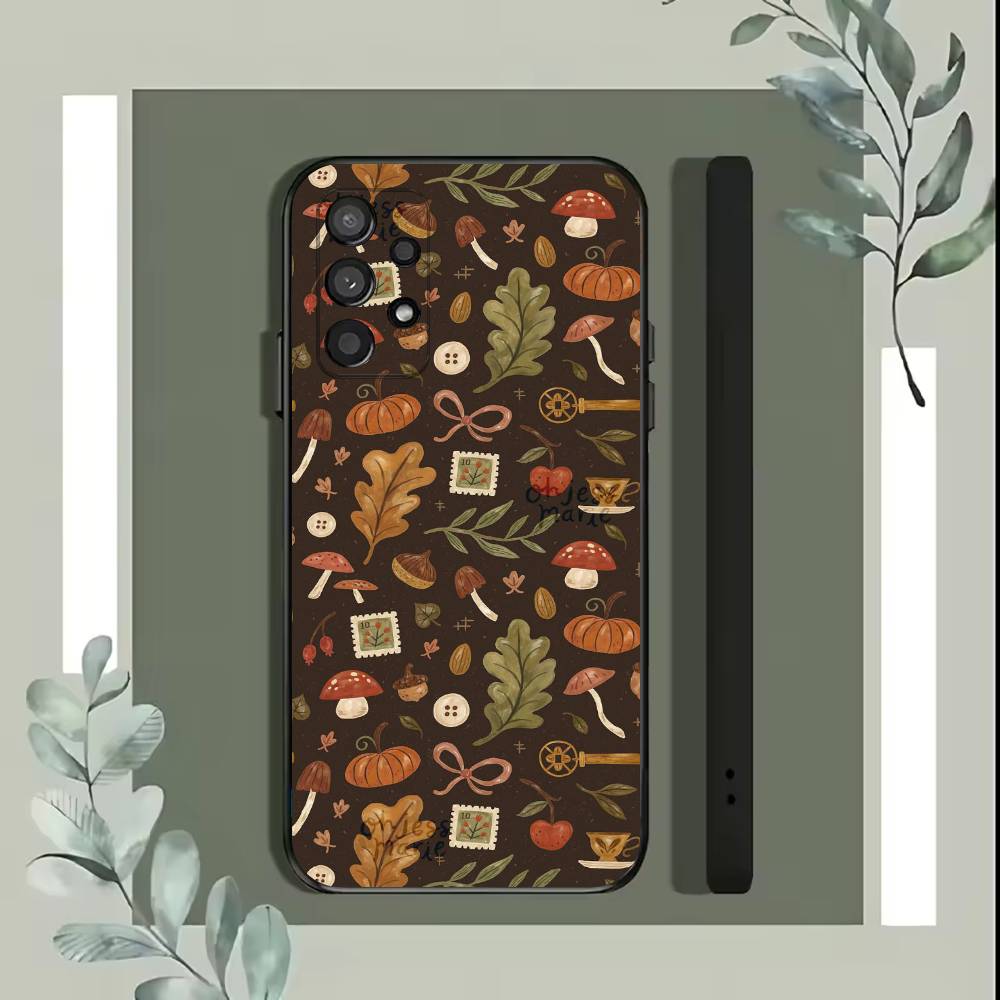 Funda de Teléfono Hojas de Otoño Calabaza Para Samsung S25,S24,S21,S22,S23,S30,Ultra,S20,Plus,Fe,Lite,5G Funda Negra
