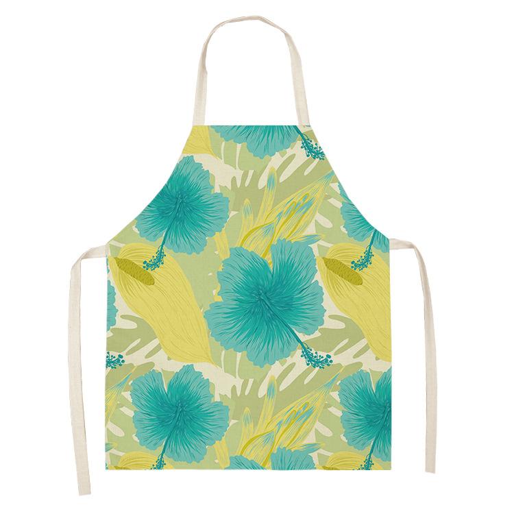unframed Creative Plant Priinting Women Kitchen Aprons Cooking oil-proof Cotton Linen Antifouling Chef Apron 55x68cm