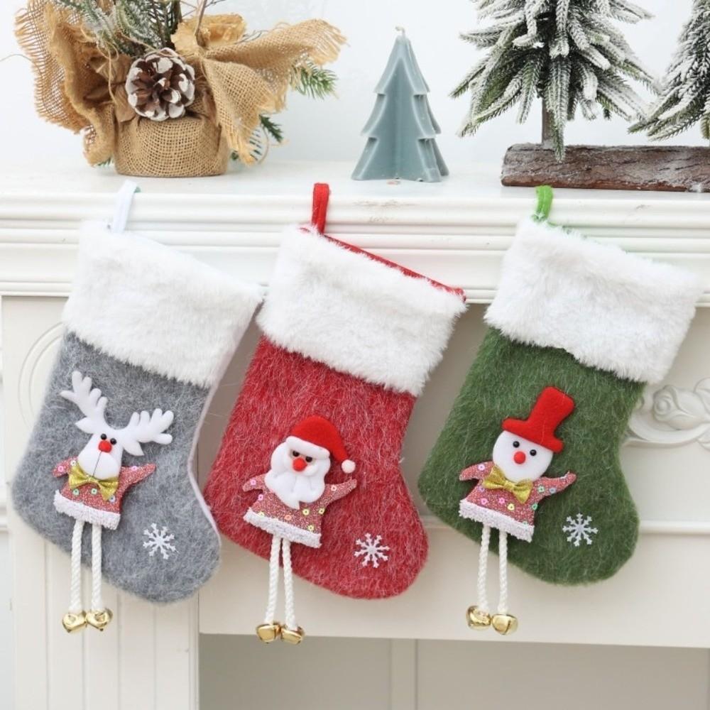 Vintage Christmas Stocking Plush Cuff Hanging Ornament Fashion Santa Gift Bags  Holiday Decorations