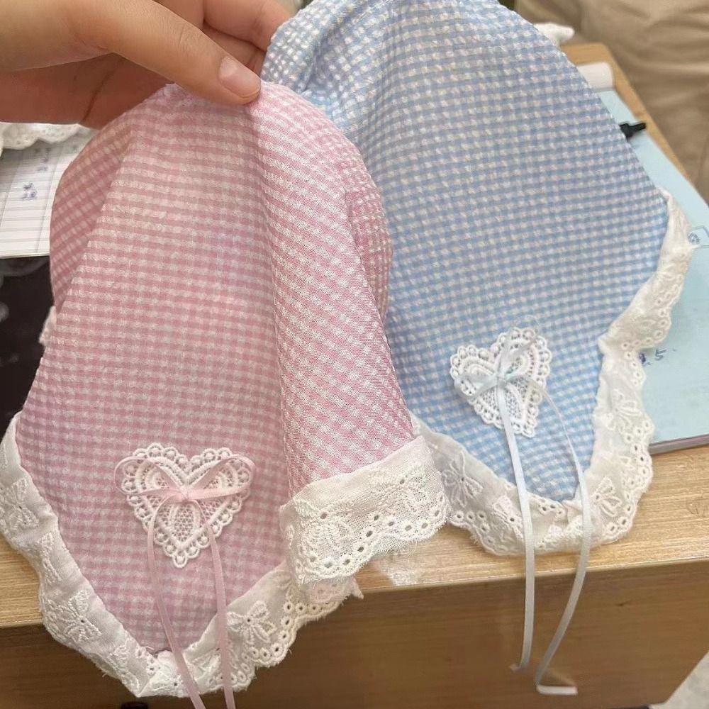 

Love Grid Triangle Headscarf Hairhoop Ins Pastoral Style Triangle Scarf Hair Accessories Girls