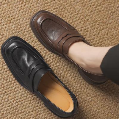 Retro British Style Square Head Thick Heel Platform Loafers Versatile Commuter Small Leather Shoes One Pedal High Heel Single Shoes