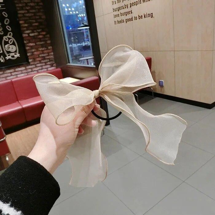 New Korean Bow Ribbon Elastic Hair Bands Women Elegant Hair Rope Elastic Ring Ties Headwear Girls Hair Accessories