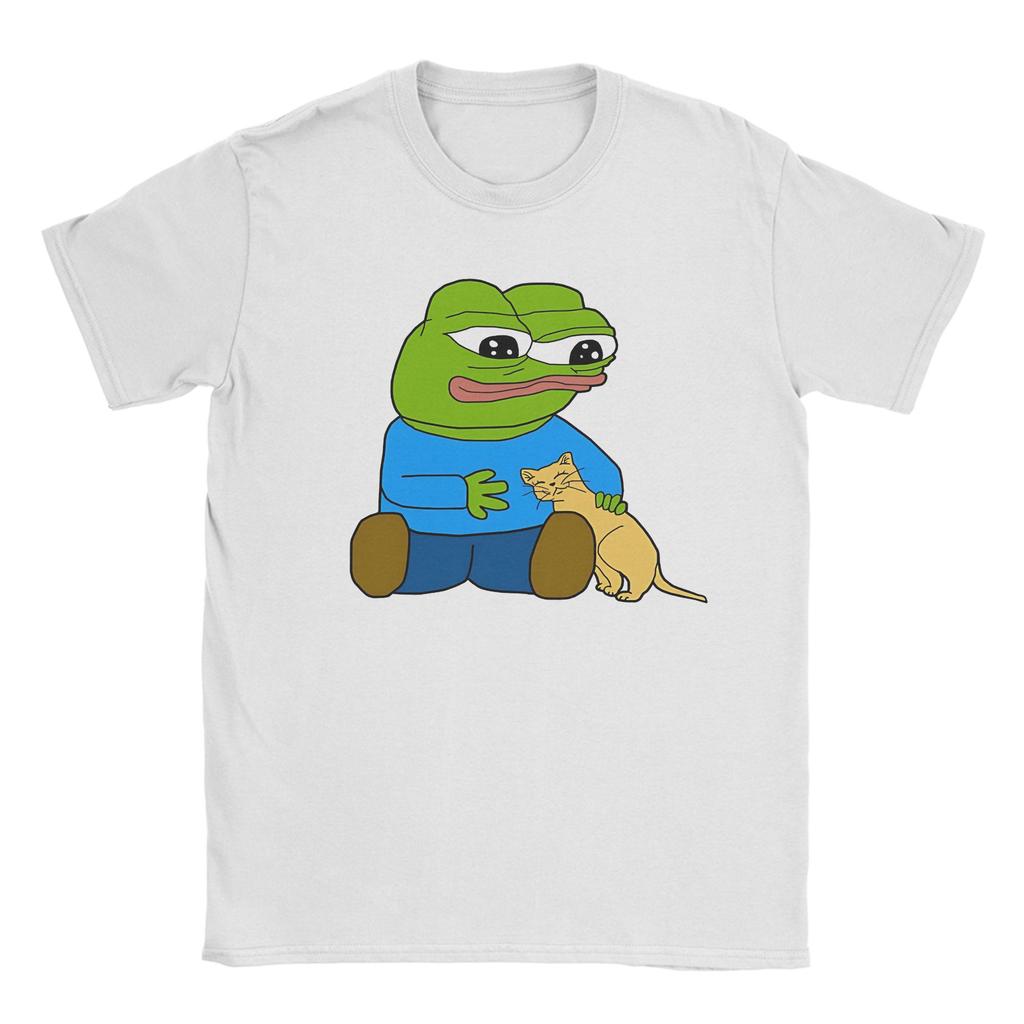 Men T-Shirt Pepes With Cat Novelty Cotton Tee Shirt Short Sleeve  T Shirts Crew Neck Clothing Printing