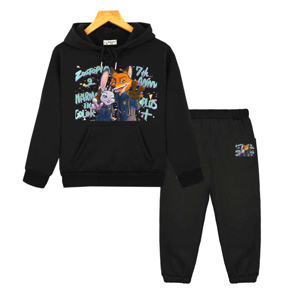 boy girls Hooded Sports Sets Zootopia 2 Casual hoodies Fleece Sweatshirt y2k sudadera pullover+Pant kids boutique clothes