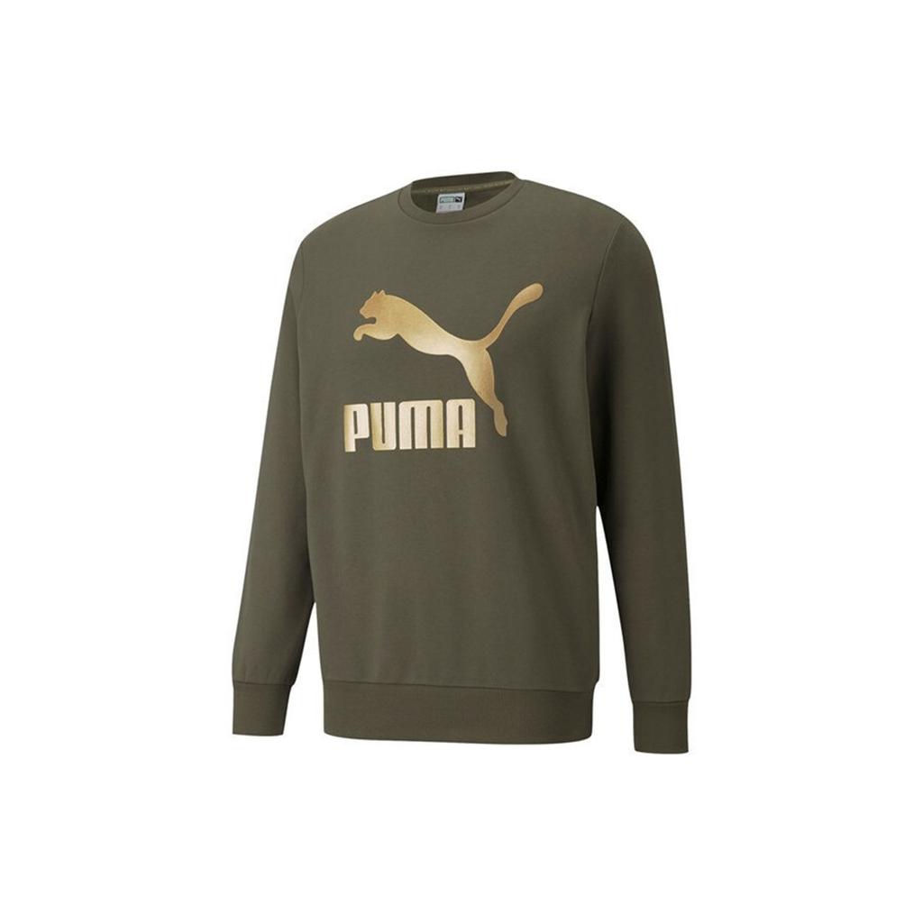Puma Classics Metallic Logo Print Crew Neck Sweatshirt Men Sweatshirt Military-Green 531367-44