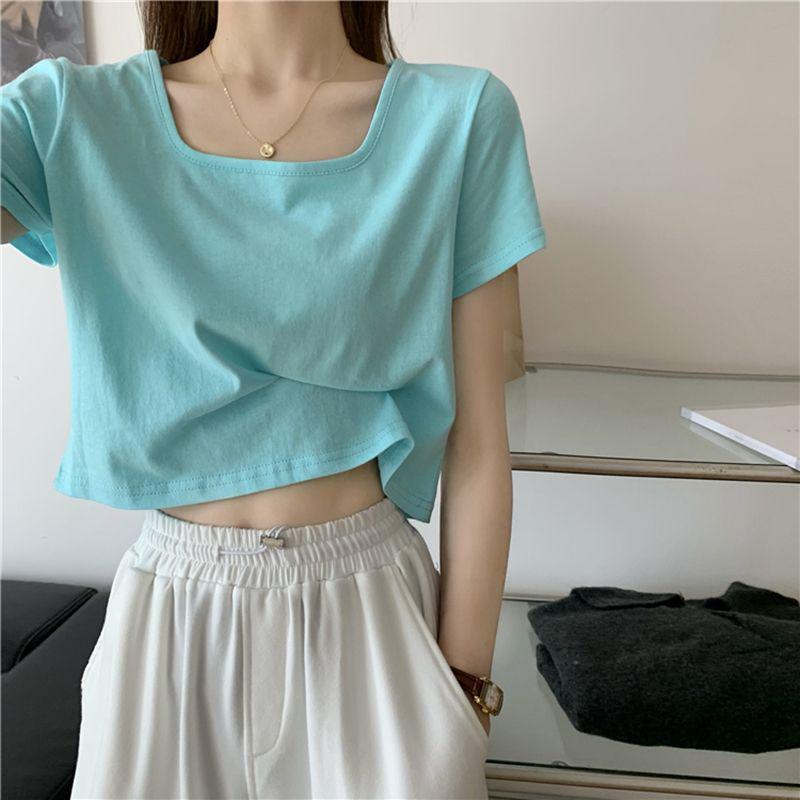 

Трендовый летний женский топ с квадратным вырезом и короткими рукавами - Приталенный и универсальный крой