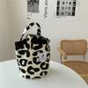 Borsa a Tote in Tela con Stampa Leopardo: Borsa a Spalla Beige alla Moda di Grande Capacità per Studentesse