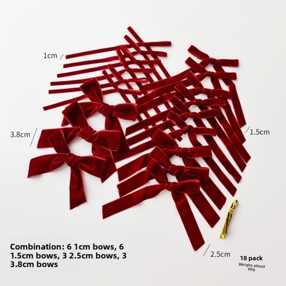 18pcs Set Velvet Xmas Tree Ribbon Merry Christmas 1/1.5/2.5/3.8cm Hanging Pendant Red Green Brown Christmas Tree Bow Party Decor