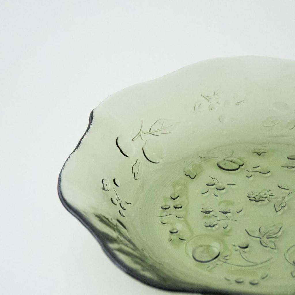 NARUMI Glass Plate Bowl Deep Dish Lucy Garden 23cm Olive Green Dishwasher Safe Simple Handmade UG1000-20OG