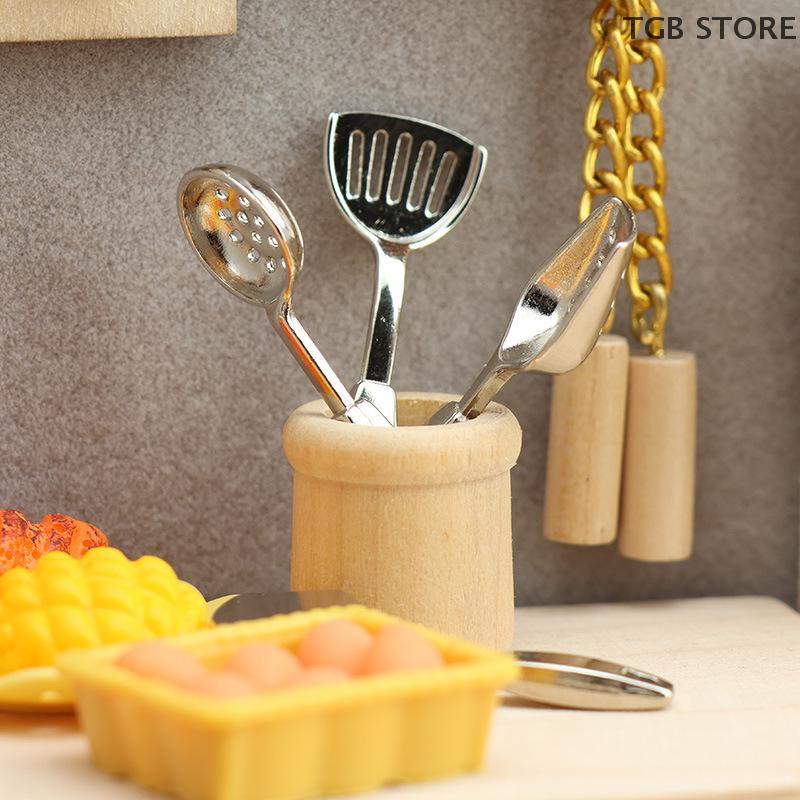 1Set 1/12 Miniature Spatula Spoon Set Doll Home Kitchen Utensils Dollhouse Simulation Decor Dolls House Pretend Play Toys