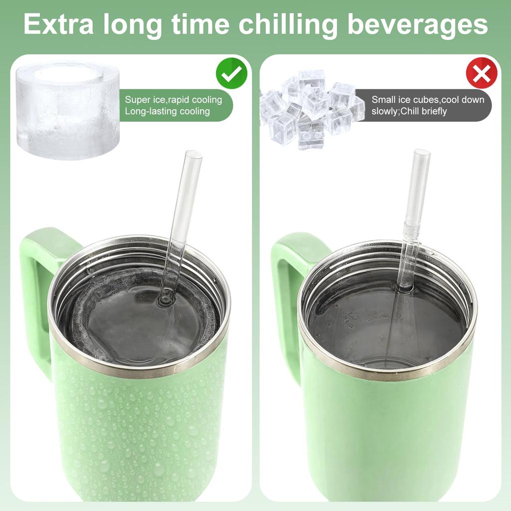 Silicone Ice Cube Maker Tray For Stanley Cup with Lid and Bin for Freezer 3 Hollow Large Cylinder Ice Cube Mold for Drinking