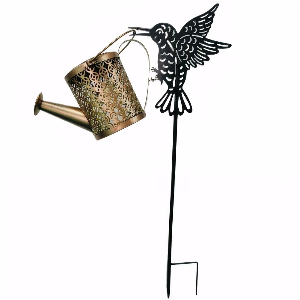 Solar Watering Can Light Metal Hanging Lantern Waterproof Hummingbird Watering Can Light Decorative for Garden Yard Balcony
