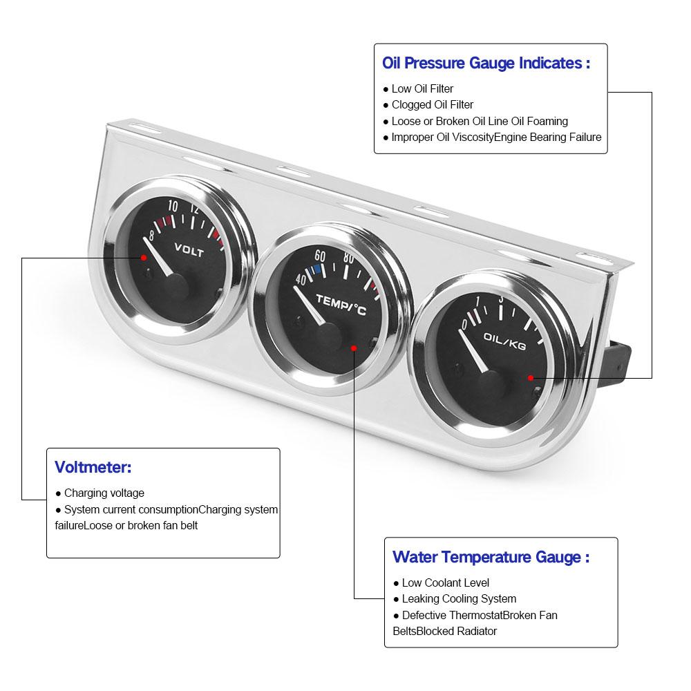 2INCH 52mm Triple gauge Kit Volt Meter Water Temp Gauge Oil press Gauge With Sensor 3 in 1 Car Gauge Kit Car Meter
