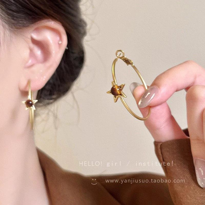 Popular Maillard Retro Coffee Earrings Women's Hong Kong Style Temperament High-end Earrings Internet Celebrity Same Ear Jewelry