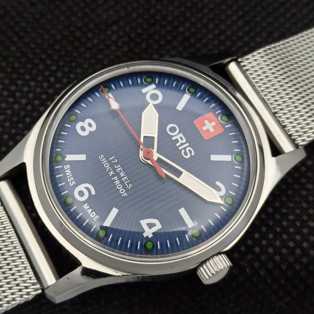 REFURBISHED ORIS WINDING SWISS MENS VINTAGE WRIST BLUE WATCH 558b-a296789-1