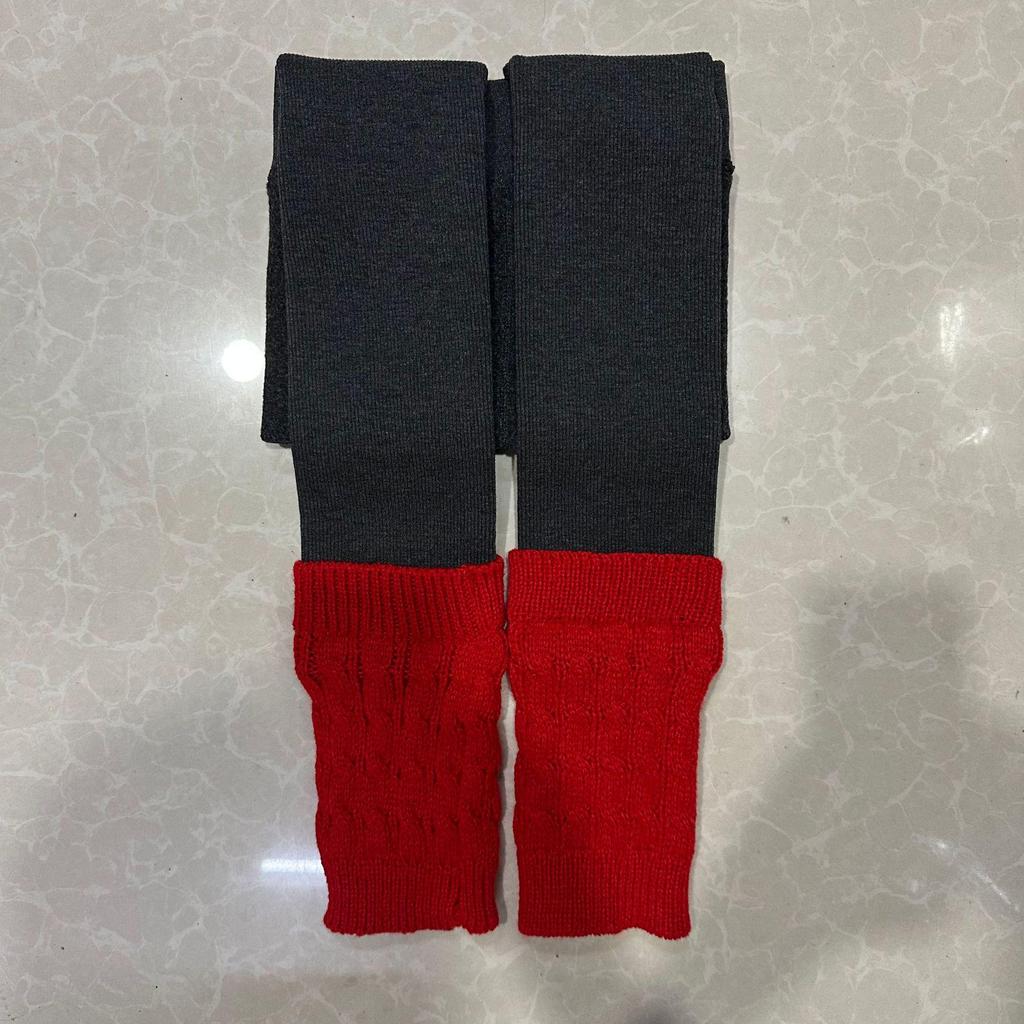 Trendy Girls' Fleece-Lined Cable Knit Patchwork Leg Warmers - Thick Lambswool Vertical Stripe Warm Pants