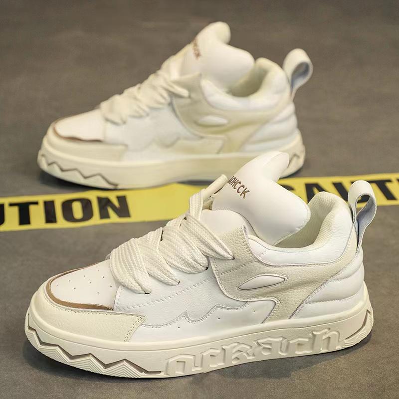 Designer Color Block Chunky Sneakers Women/Men Leather Lace-up Fashion Flat Platform Shoes Round Toe Comfortable Casual Sneakers