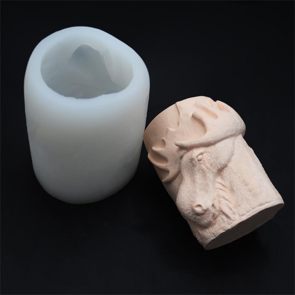 Animal Relief Silicone Candle Mold Wolf Bear Horse Elk Cylindrical Shape  Mold for Handmade Candles Mould for Crafts Home Decor