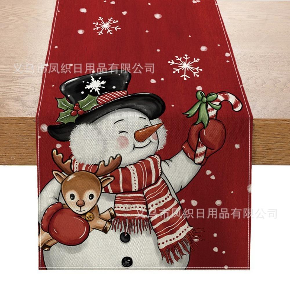 Christmas Table Runner Winter Snowman Santa Print Dining Table Mat for Holiday Decor