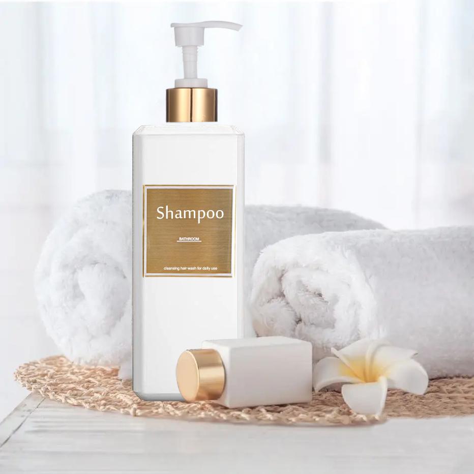 500ml/16.9oz Δοσομετρητής Σαμπουάν Μπουκάλι με Αντλία Πίεσης με Χρυσές Αδιάβροχες Ετικέτες Μπουκάλια Σαμπουάν, Μαλακτικού, Αφρόλουτρου Μπάνιου