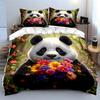Cute Panda Holding Flowers Cartoon Duvet Cover Set With 3D Printing Design Soft Polyester Bedding Set All-Season Comfort