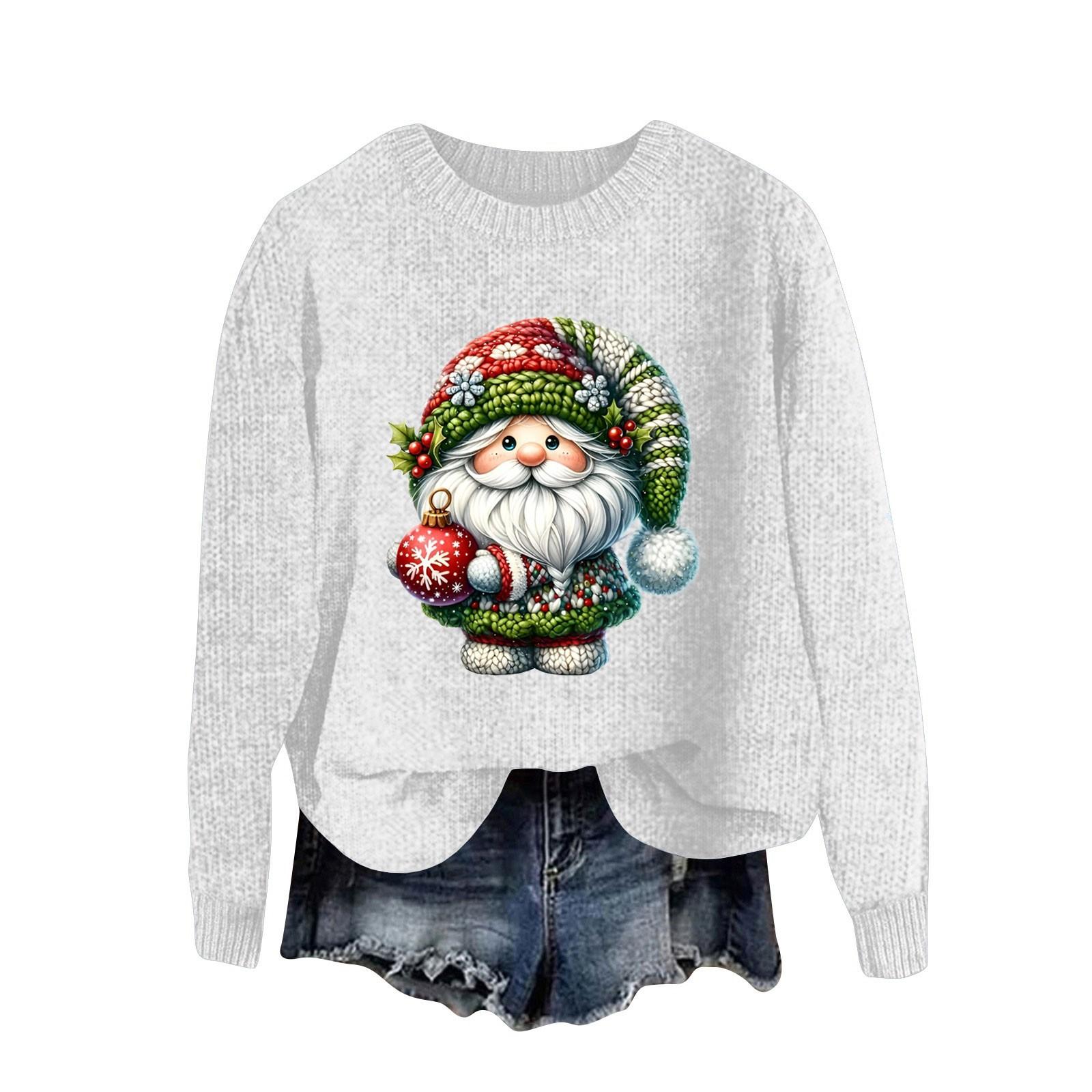 

Женский модный повседневный шерстяной трикотажный пуловер с длинным рукавом и рождественским принтом XL белый