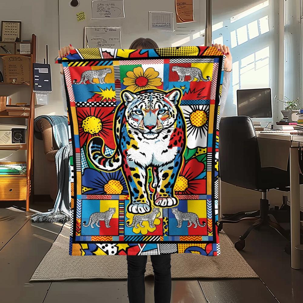 Snow Leopard Animal Print Flannel Blanket, High quality Comfortable for All Seasons, Home Decor, Warmth and Comfort, Perfect for Christmas Gifts126