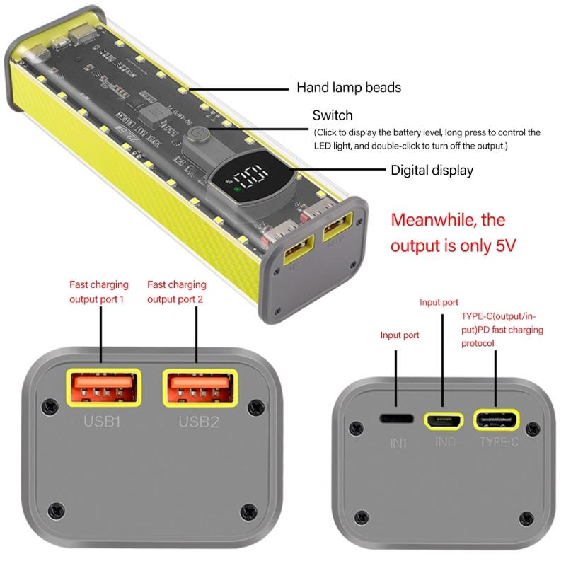 For 21700 Battery Storage Box USB C Quick INstalls Case Transparent Enclosure 4 Cell Holder Not Need Welding