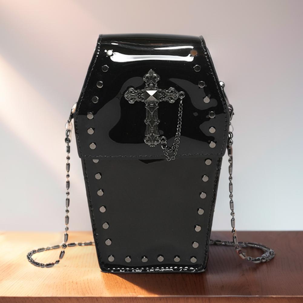 Women Gothic Crossbody Bag PVC Clear Jelly Satchel Bag Cross Coffin Sling Bag Stadium Approved Phone Bag