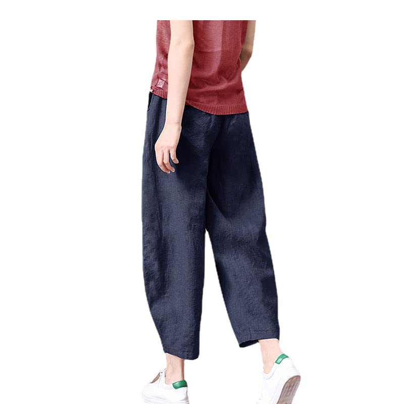 Cotton Harem Loose Solid Casual Elastic Summer Cropped Pants Navy [JINJUDUO] Women's Pants, Fit, Color, Pants, Waist, (XL, Blue)