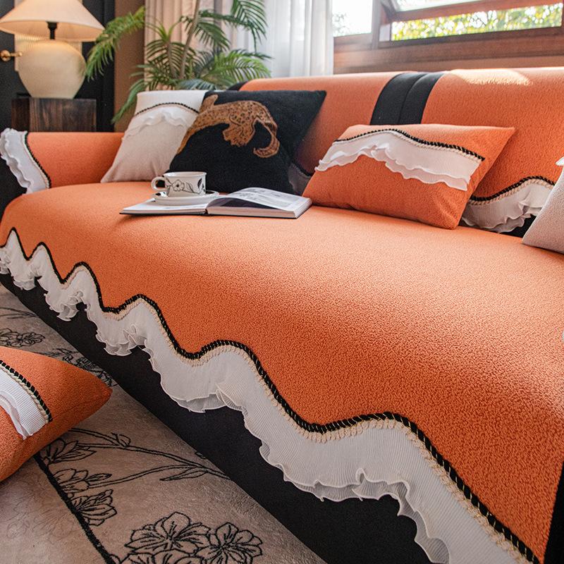New French Solid Color Special-Shaped Sofa Cushion, Universal Non-Slip In All Seasons, Advanced Seat Cushion, Cover Cloth Towel