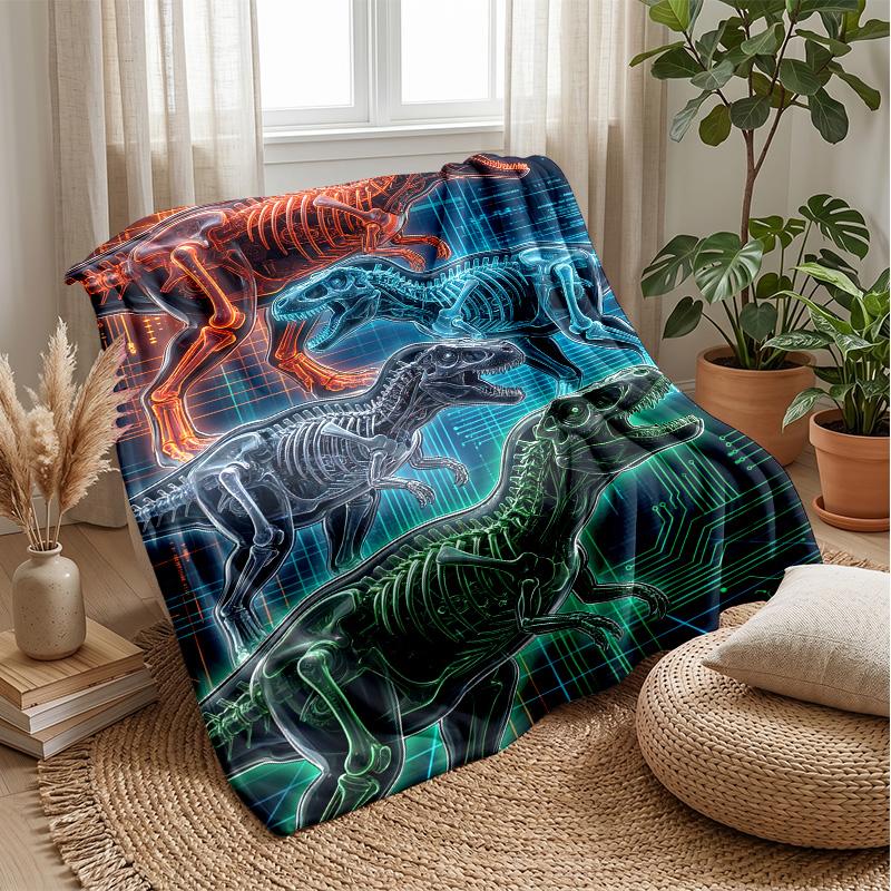 Crystal Dinosaur Fantasy Blanket Personalized Name Flannel Blanket Soft Cozy Plush Throw for Sofa Bed Lightweight Home Decor