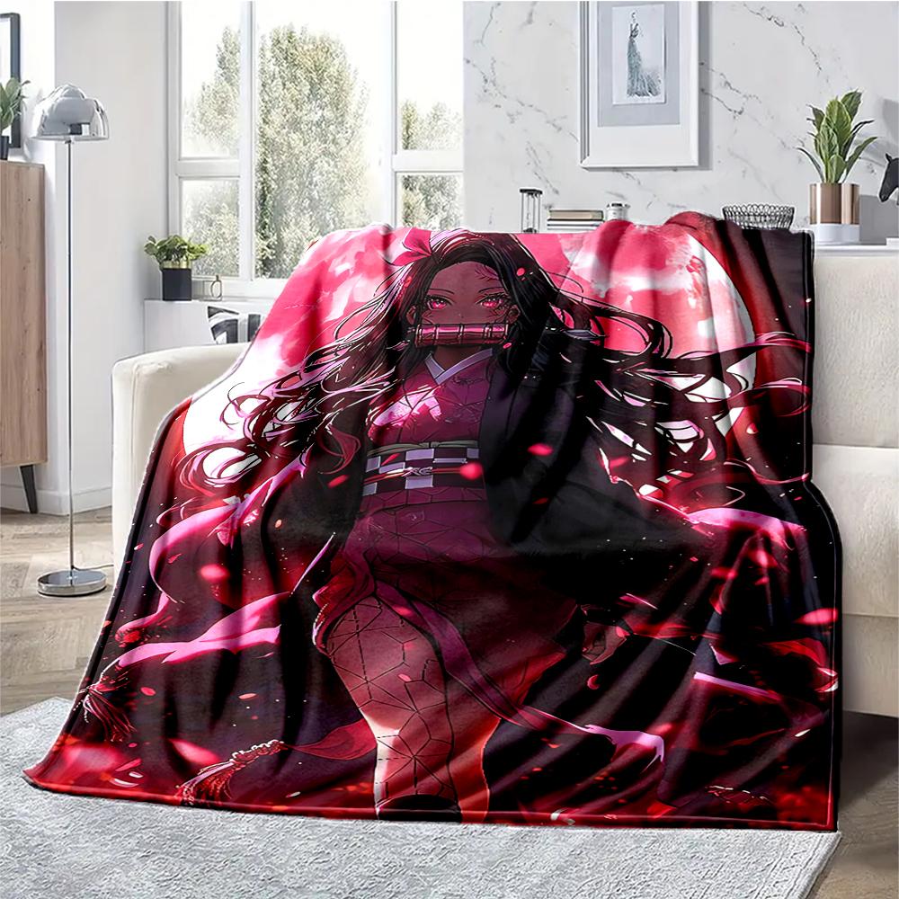 Demon Slayer Theme Printed Blanket - Perfect for Couch, Bed, Travel & Outdoor Use | Machine Washable, Cozy & Durable.