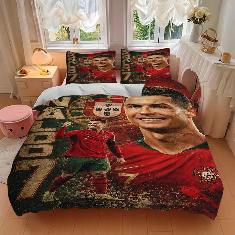 Ronaldo's Legacy Fußball Druck 3-teiliges Bettwäsche-Set Bettbezug mit 2 Kissenbezügen Zuhause Geburtstagsgeschenk