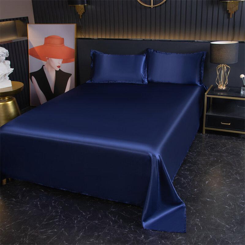 Luxurious Summer Satin Ice Silk Sheets Pillowcases Bedding Solid Color Sheets
