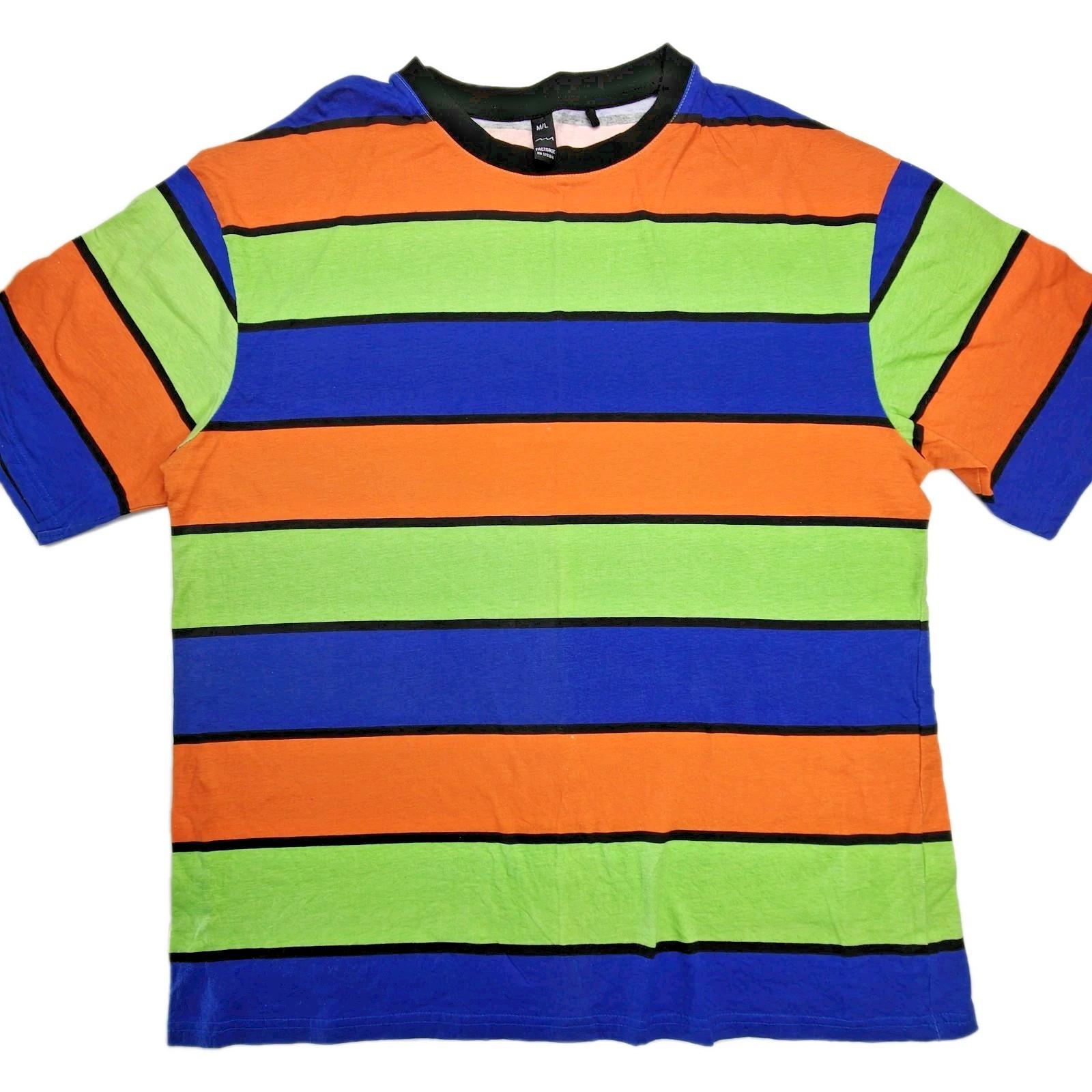Factorie T-Shirt Shirt Cotton Short Sleeve Round Neck Basic Striped Large Mens S