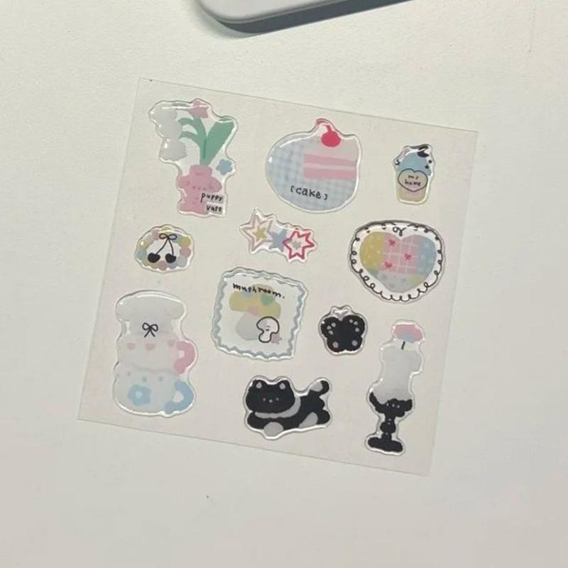 1 Blatt 3D Epoxidharz Transparente Aufkleber Ins Niedliche Schwarze Katze Cartoon Gelee Aufkleber Dekoration Für DIY Handyhüllen Laptop Tablet