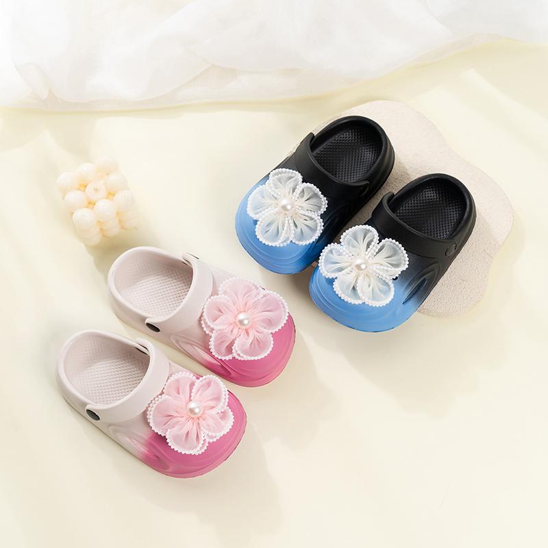 Girls Casual Princess Shoes Big Lace Flowers Beading Children Beach Shoes Comfortable Soft Sole 2025 Summer New Kids Slippers