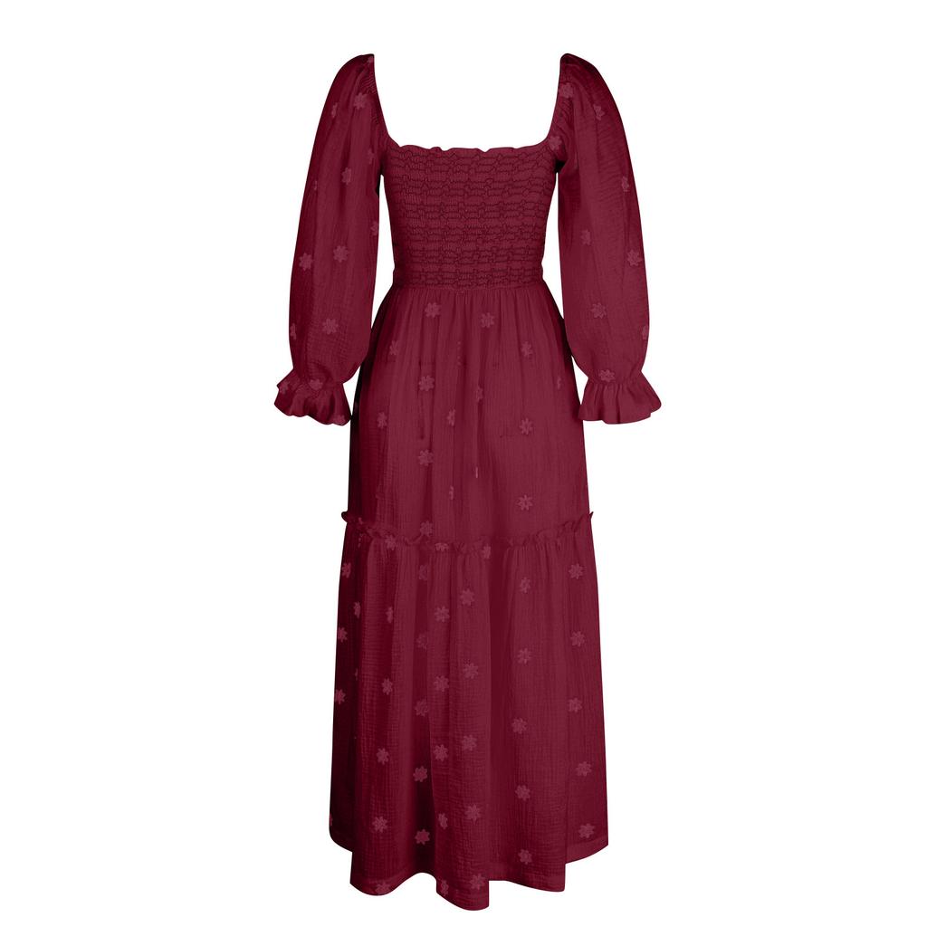 Ladies Casual Dress Square Collar Horn Sleeve Long Skirt Casual And Summer Maxi Dresses For Women