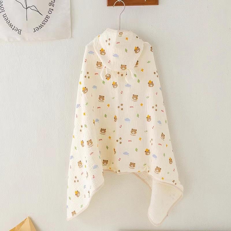 Beige Children'S Hooded Bath Towel Four-Layer Cotton Gauze Cape Bath Towel Soft Absorbent Baby Bath Robe