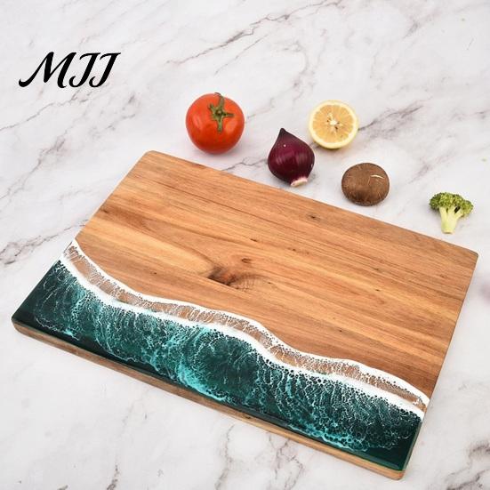 Stylish Kitchen Cutting Board Personalized with Ocean Resin Custom Charcuterie Engraved, Decorative Wood Wedding Gift, Unique for & Housewarming